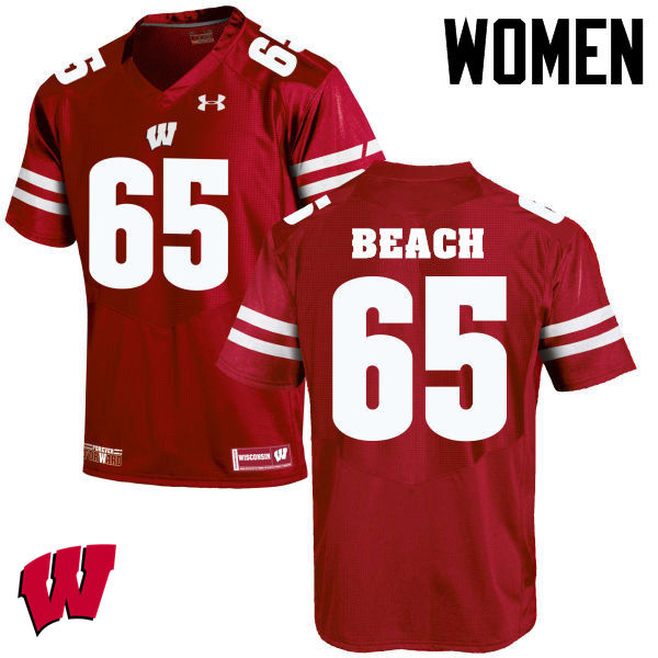 Wisconsin Badgers Women's #65 Tyler Beach NCAA Under Armour Authentic Red College Stitched Football Jersey EC40F86SI